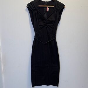 Pinup Couture Black Midi Wiggle Dress with Belt Made in USA